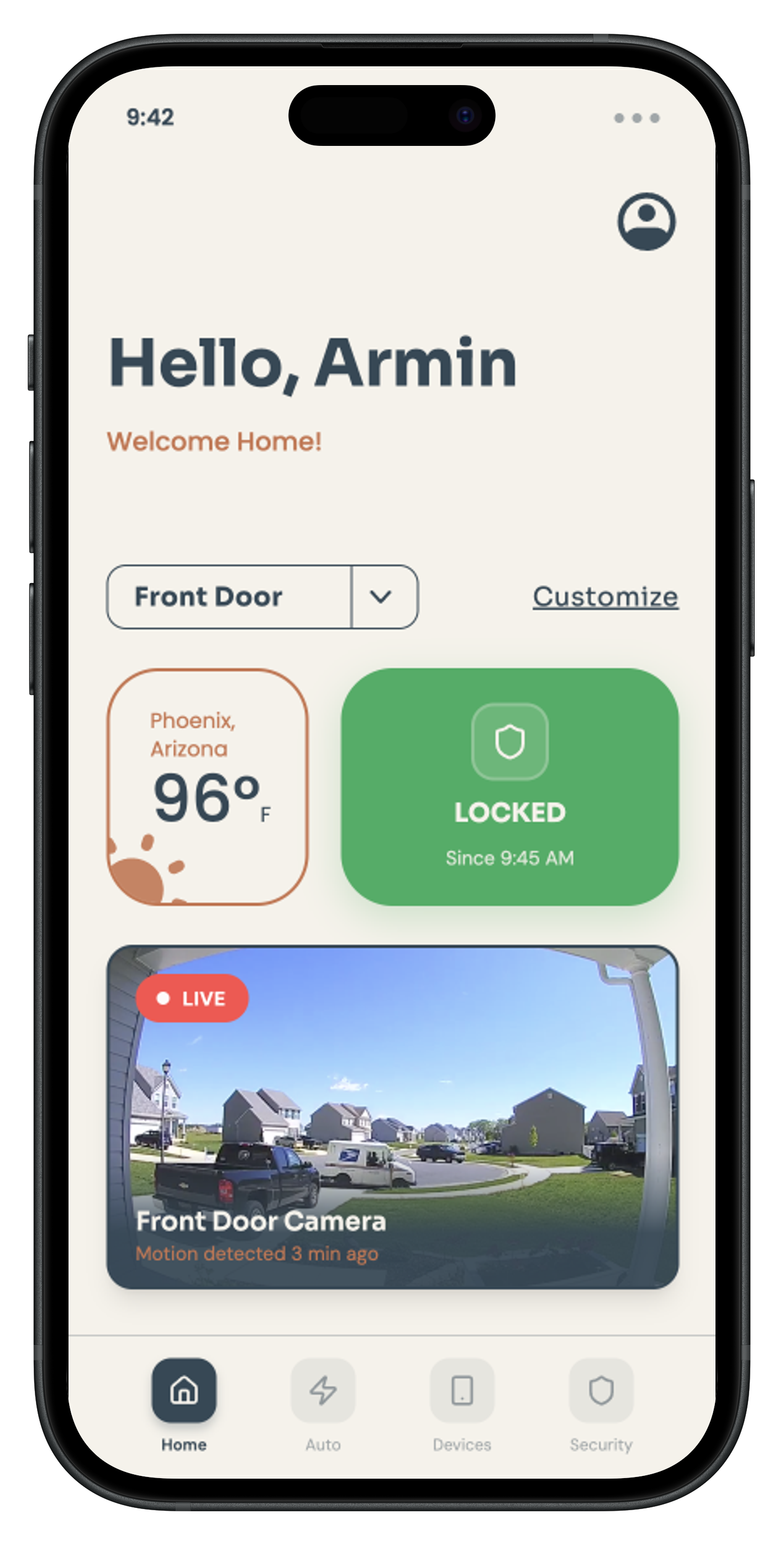 Door Face prototype — Home screen, Phase 1